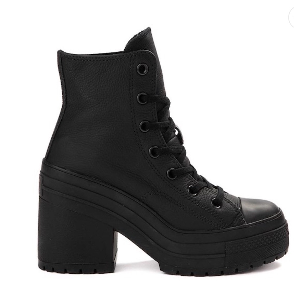 Converse Chuck 70 De Luxe Heel Leather Shoe - Black Monochrome - Size 8